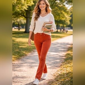 AG Adriano Goldschmied Stevie Slim Straight Corduroy Pants Orange Size 25R